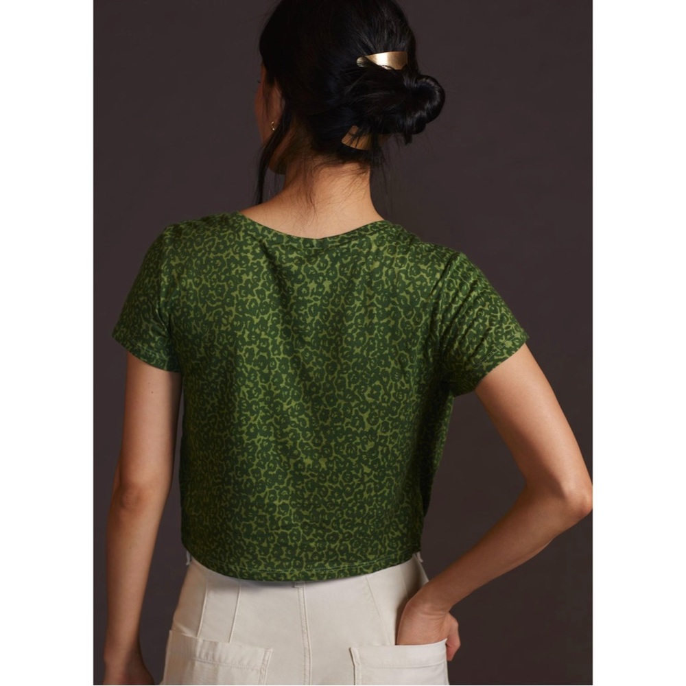 NWT Anthropologie Draped Tee Cheetah Animal Print Green Small - Picture 4 of 8